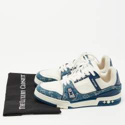 Louis Vuitton White/Blue Leather and Monogram Denim LV Trainer Sneakers Size 42