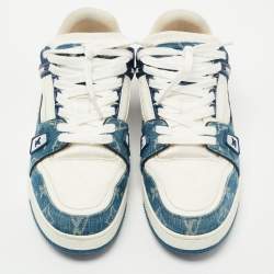 Louis Vuitton White/Blue Leather and Monogram Denim LV Trainer Sneakers Size 42