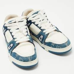 Louis Vuitton White/Blue Leather and Monogram Denim LV Trainer Sneakers Size 42