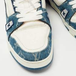 Louis Vuitton White/Blue Leather and Monogram Denim LV Trainer Sneakers Size 42