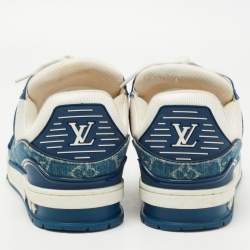 Louis Vuitton White/Blue Leather and Monogram Denim LV Trainer Sneakers Size 42