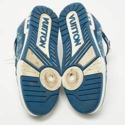 Louis Vuitton White/Blue Leather and Monogram Denim LV Trainer Sneakers Size 42