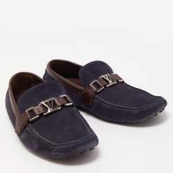 Louis Vuitton Navy Blue/Brown Suede and Leather Hockenheim Slip On Loafers Size 40.5