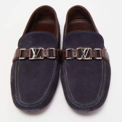 Louis Vuitton Navy Blue/Brown Suede and Leather Hockenheim Slip On Loafers Size 40.5