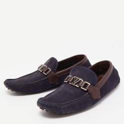 Louis Vuitton Navy Blue/Brown Suede and Leather Hockenheim Slip On Loafers Size 40.5