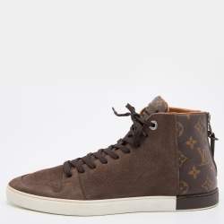 Louis Vuitton Brown Nubuck Leather and Monogram Coated Canvas High Top Sneakers Size 42