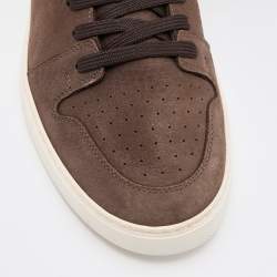 Pre Owned Louis Vuitton Brown Nubuck Leather and Monogram Coated Canvas High Top Sneakers Size 42