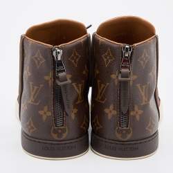 Pre Owned Louis Vuitton Brown Nubuck Leather and Monogram Coated Canvas High Top Sneakers Size 42