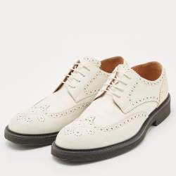 Pre Owned Louis Vuitton White Leather Lace Up Derby Size 43.5
