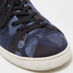Pre Owned Louis Vuitton Black Leather and Fabric Low Top Sneakers Size 40.5