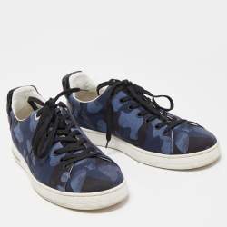 Pre Owned Louis Vuitton Black Leather and Fabric Low Top Sneakers Size 40.5