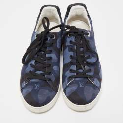 Pre Owned Louis Vuitton Black Leather and Fabric Low Top Sneakers Size 40.5