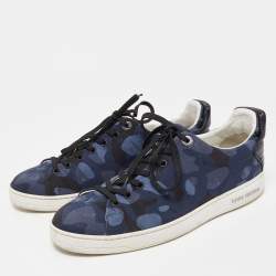 Pre Owned Louis Vuitton Black Leather and Fabric Low Top Sneakers Size 40.5