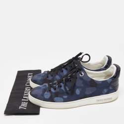Pre Owned Louis Vuitton Black Leather and Fabric Low Top Sneakers Size 40.5