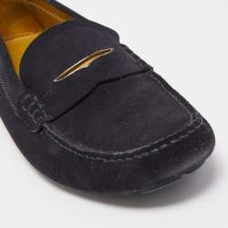 Pre Owned Louis Vuitton Navy Blue Suede Slip On Loafers Size 44.5