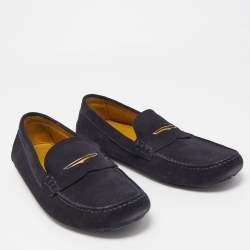 Pre Owned Louis Vuitton Navy Blue Suede Slip On Loafers Size 44.5