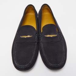 Pre Owned Louis Vuitton Navy Blue Suede Slip On Loafers Size 44.5