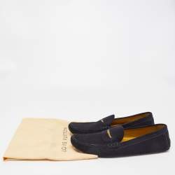 Pre Owned Louis Vuitton Navy Blue Suede Slip On Loafers Size 44.5