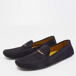 Pre Owned Louis Vuitton Navy Blue Suede Slip On Loafers Size 44.5