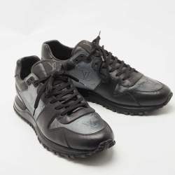 Louis Vuitton Black Leather and Monogram Embossed Iridescent PVC Run Away Sneakers Size 44