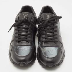 Louis Vuitton Black Leather and Monogram Embossed Iridescent PVC Run Away Sneakers Size 44