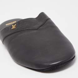 Pre Owned Louis Vuitton x Supreme Black Leather Hugh Mule Flats Size 42
