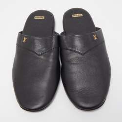 Pre Owned Louis Vuitton x Supreme Black Leather Hugh Mule Flats Size 42