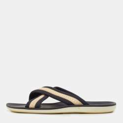 Louis Vuitton Dark Blue Leather And Canvas Hamptons Thong Sandals