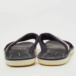 Pre Owned  Louis Vuitton Navy Blue Leather and Canvas Crisscross Slide Flats Size 44.5