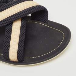 Pre Owned  Louis Vuitton Navy Blue Leather and Canvas Crisscross Slide Flats Size 44.5