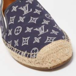 Pre Owned Louis Vuitton Navy Blue Monogram Denim Espadrille Loafers Size 41.5