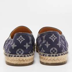 Pre Owned Louis Vuitton Navy Blue Monogram Denim Espadrille Loafers Size 41.5