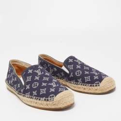 Pre Owned Louis Vuitton Navy Blue Monogram Denim Espadrille Loafers Size 41.5
