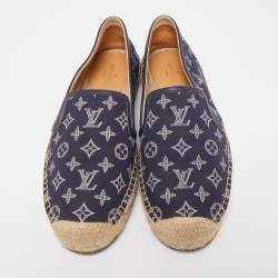 Pre Owned Louis Vuitton Navy Blue Monogram Denim Espadrille Loafers Size 41.5