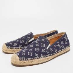 Pre Owned Louis Vuitton Navy Blue Monogram Denim Espadrille Loafers Size 41.5