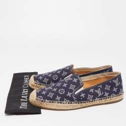 Pre Owned Louis Vuitton Navy Blue Monogram Denim Espadrille Loafers Size 41.5