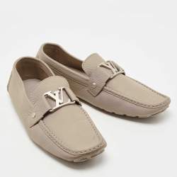 Louis Vuitton Grey Leather Monte Carlo Slip On Loafers Size 43.5