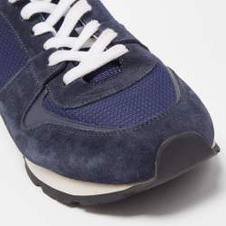 Pre Owned Louis Vuitton Navy Blue Mesh and Leather Abbesses Sneakers Size 43