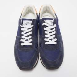 Pre Owned Louis Vuitton Navy Blue Mesh and Leather Abbesses Sneakers Size 43