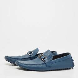 Pre Owned Louis Vuitton Blue Leather Hockenheim Loafers Size 43