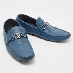 Pre Owned Louis Vuitton Blue Leather Hockenheim Loafers Size 43