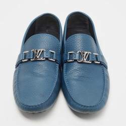 Pre Owned Louis Vuitton Blue Leather Hockenheim Loafers Size 43