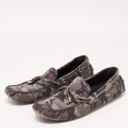 Louis Vuitton Grey Camouflage Print Suede Arizona Slip on Loafers Size 41