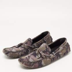 Louis Vuitton Grey Camouflage Print Nubuck Leather Arizona Loafers Size 43
