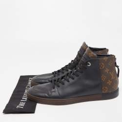 Louis Vuitton Black/Brown Leather and Monogram Canvas Line Up High Top Sneakers Size 45