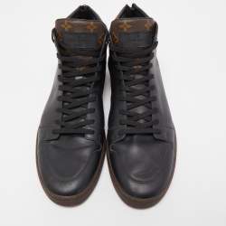 Louis Vuitton Black/Brown Leather and Monogram Canvas Line Up High Top Sneakers Size 45