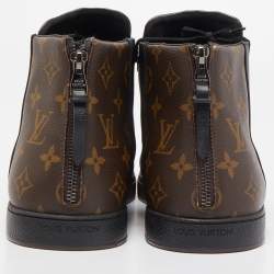 Louis Vuitton Black/Brown Leather and Monogram Canvas Line Up High Top Sneakers Size 45
