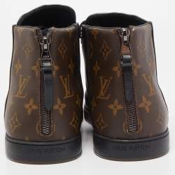 Louis Vuitton Black/Brown Leather and Monogram Canvas Line Up High Top Sneakers Size 45