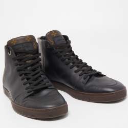 Louis Vuitton Black/Brown Leather and Monogram Canvas Line Up High Top Sneakers Size 45