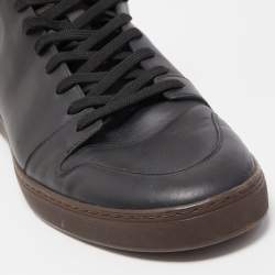 Louis Vuitton Black/Brown Leather and Monogram Canvas Line Up High Top Sneakers Size 45